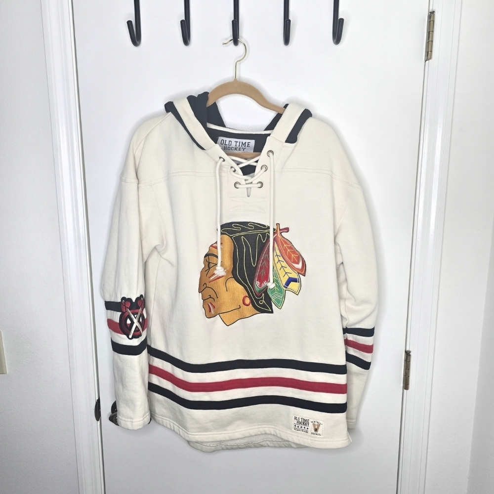 Men's Old Time Hockey Chicago Blackhawks Natural Lacer Heavyweight Hoodie M